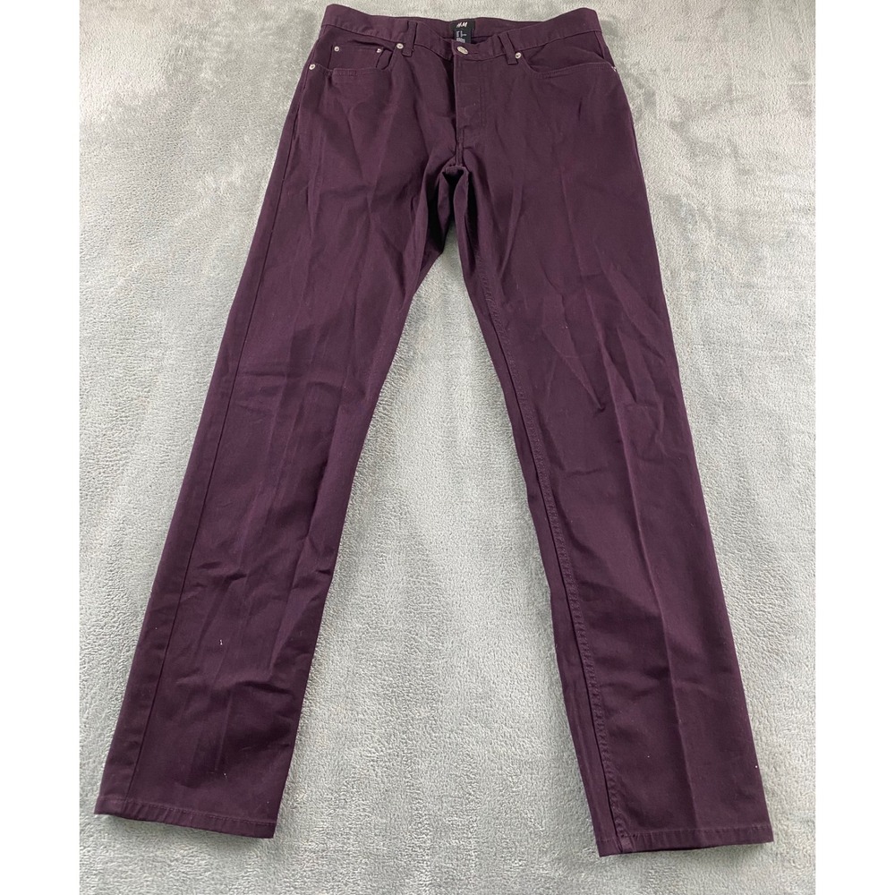 HM Slim Fit Pants Mens 31 Burgundy Purple Stretch Cotton Trousers 0219086 2